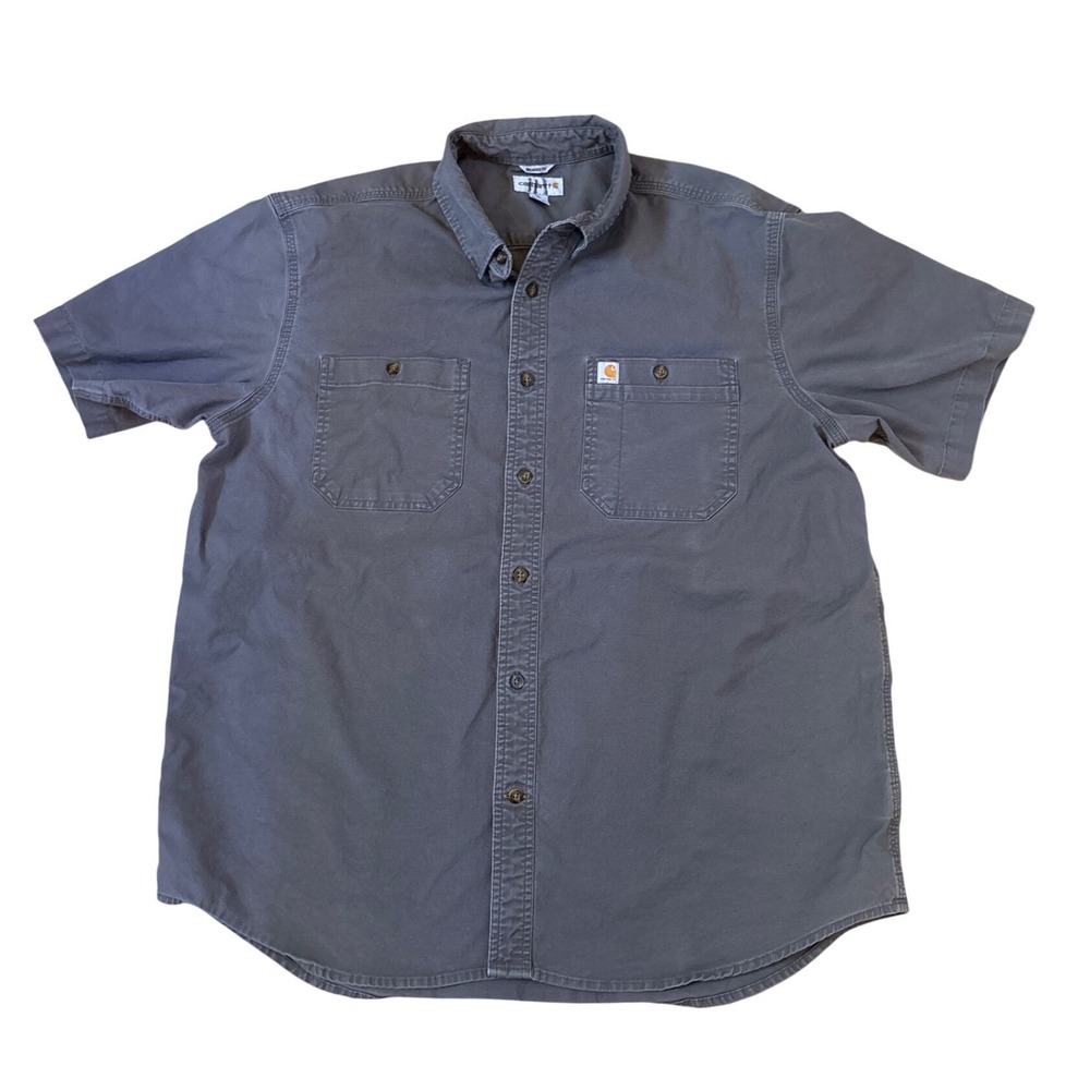 Carhartt Button Down Shirt Mens Gray Short Sleeve Relaxed Fit Workwear SIZE XL